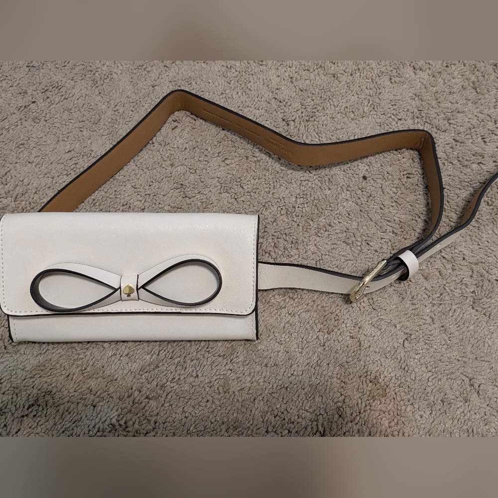 KATE SPADE Belt Phone Bag Fanny Pack Bone White w Bow L/XL 35-41" NEW